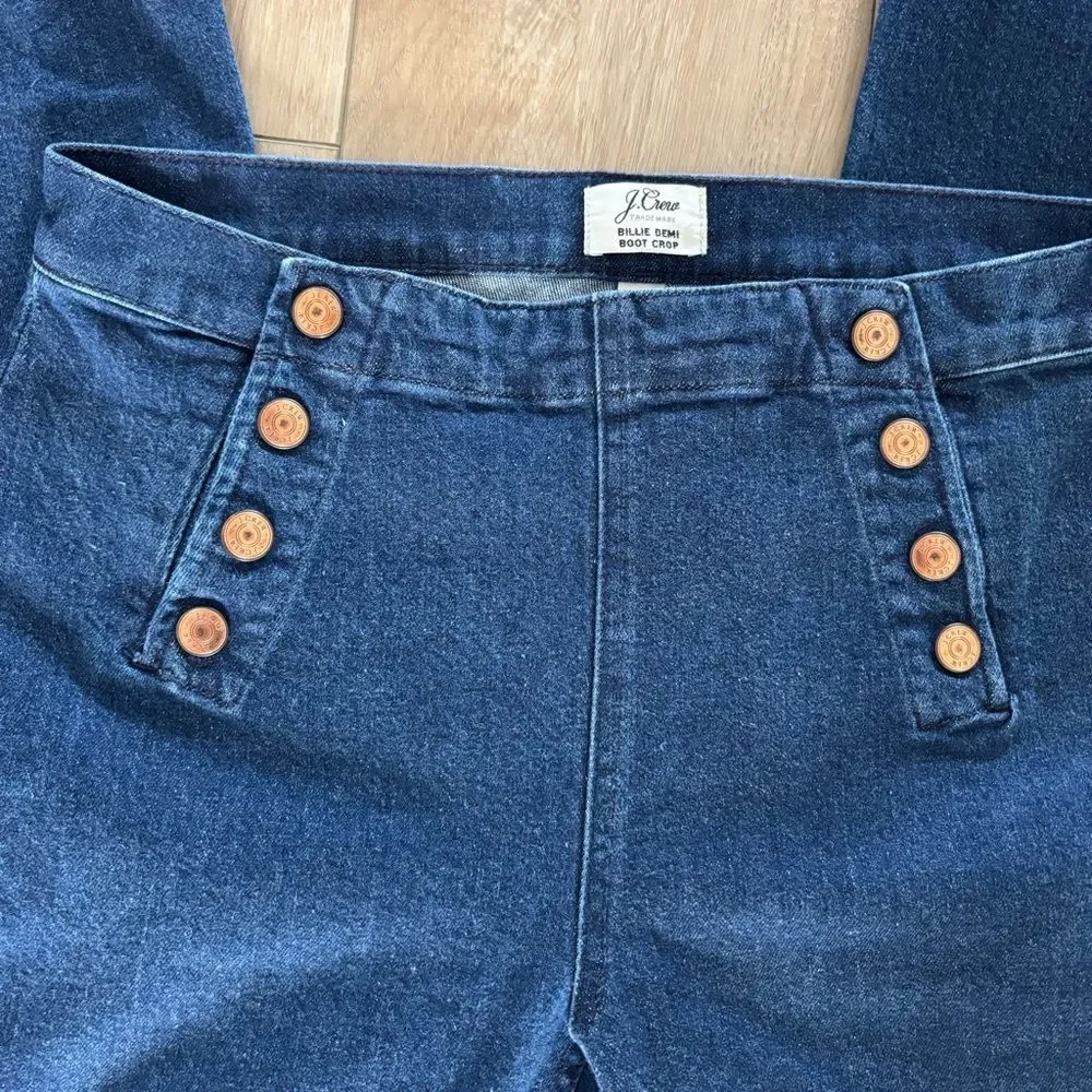 J.Crew Billie Demi Boot Crop Jeans 28 Dark Wash Sailor Button Old Money